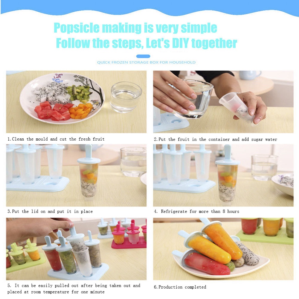 6pcs Cetakan Es Krim Popsicle DIY Untuk Musim Panas