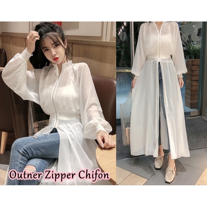 Basic id fashion Long Zipper chiffon Korean style