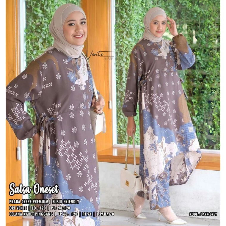 setelan jumbo tunik + celana motif