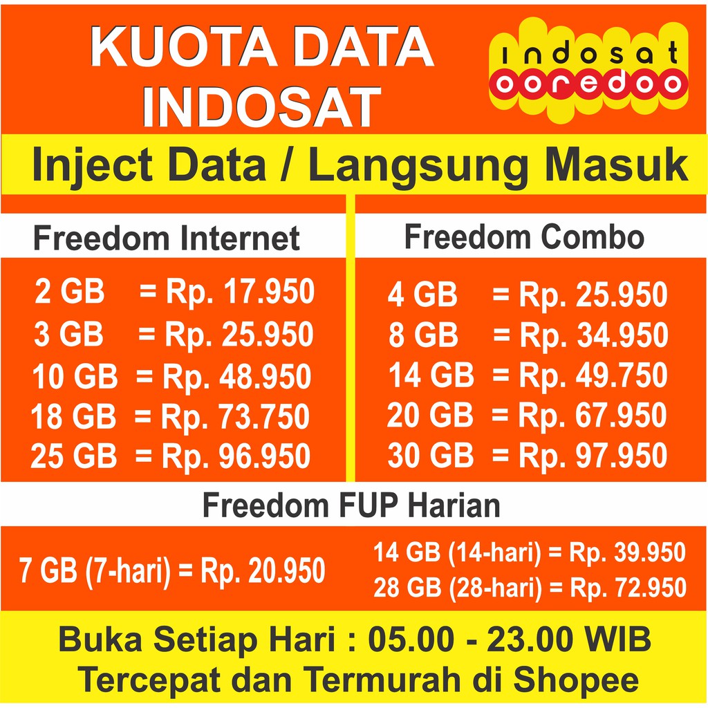 Injek Kuota Data Indosat Freedom Combo Freedom Internet Freedom Harian Murah Shopee Indonesia