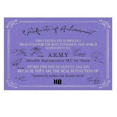 SERTIFIKAT ARMY FROM BTS + FRAME