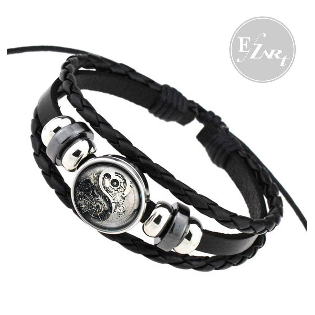 GELANG KEPANG MULTILAER YIN YANG TAICHI KACA CEMBUNG TALI KULIT ADJUSTABLE