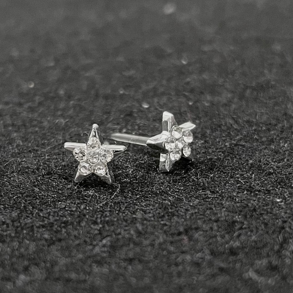 anting plastik silver star permata / bunga permata sbkc