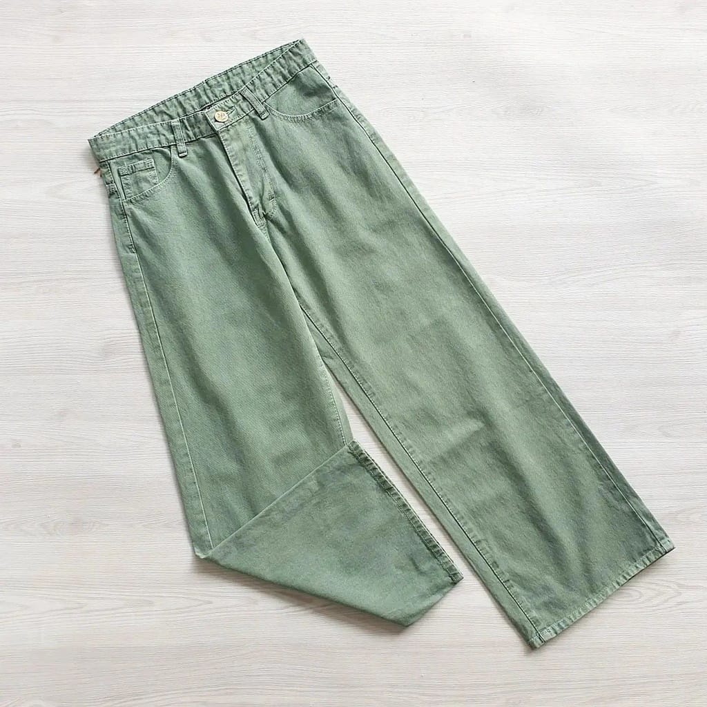 KULOT MOZZA JEANS HIGHWAIST WARNA SAGEE GREEN//CELANA WANITA CULLOTE WARNA KEKINIAN