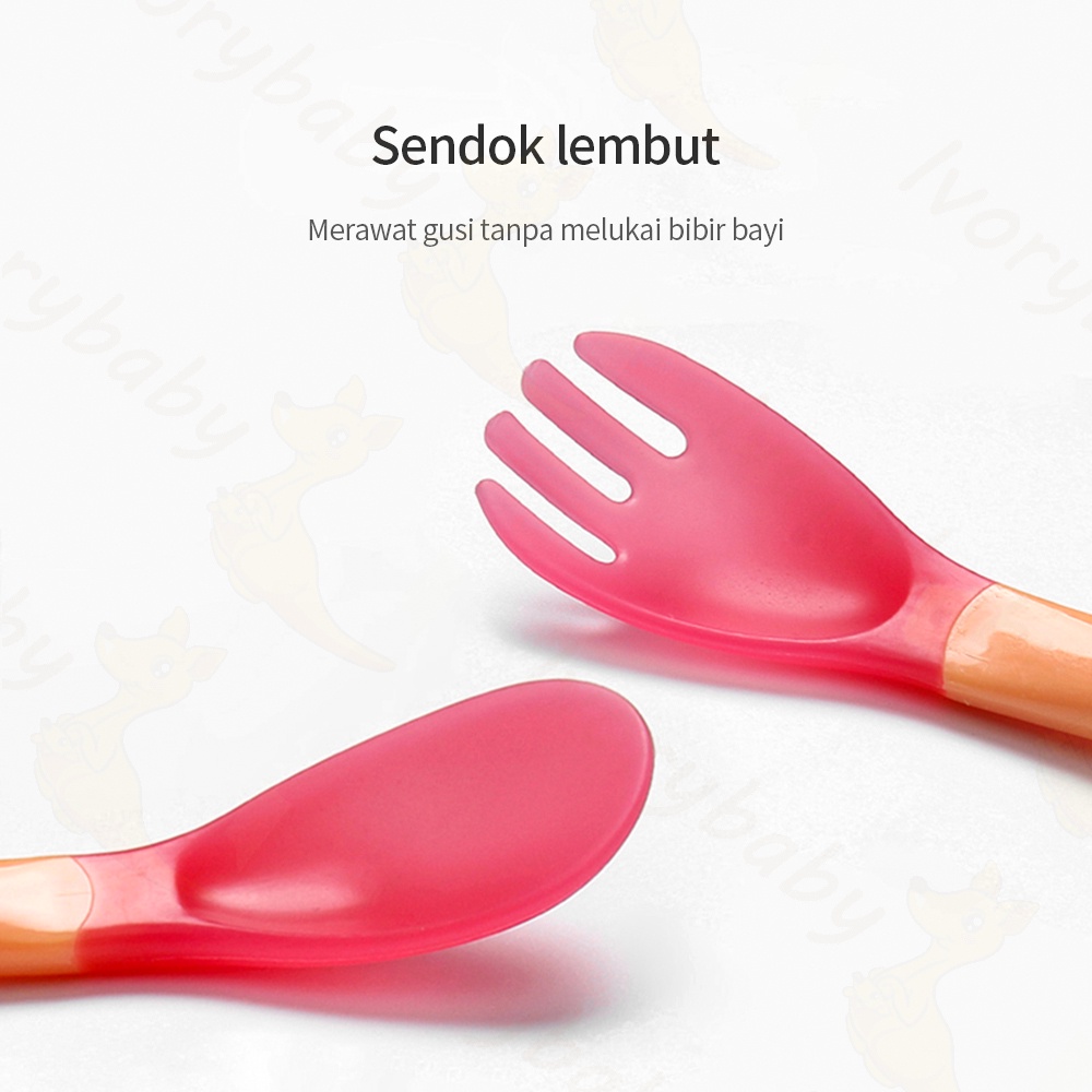 Ivorybaby Alat makan sendok/garpu bayi sensor panas sendok plastik bayi