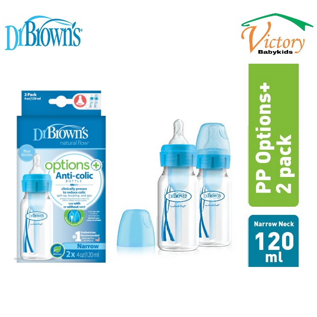 Dr.Brown's 4 oz 120 ml PP Narrow-Neck Options Baby Bottle - Blue 2-Pack