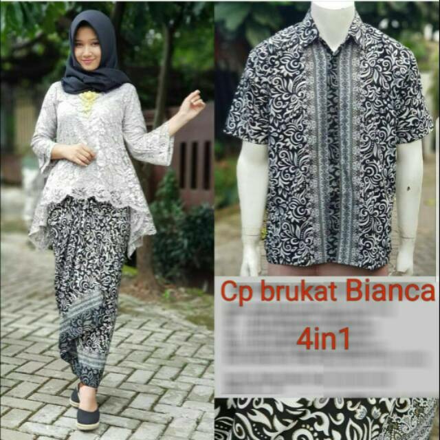 SB Collection Couple Stelan Kebaya Lilly Rok Lilit Jumbo Dan Kemeja Batik Pria