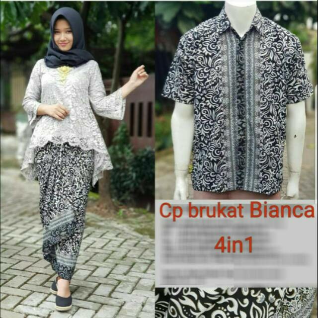 Couple Setelan Kebaya Prily Rok Lilit Jumbo Dan Kemeja Batik Pria