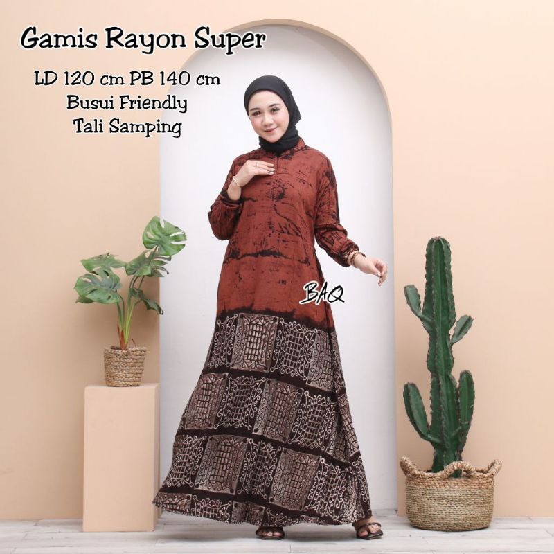 Gamis Jumbo Rayon Premium Busui Resleting Batik Cap Malaman Depan Homedress Kekinian Terbaru