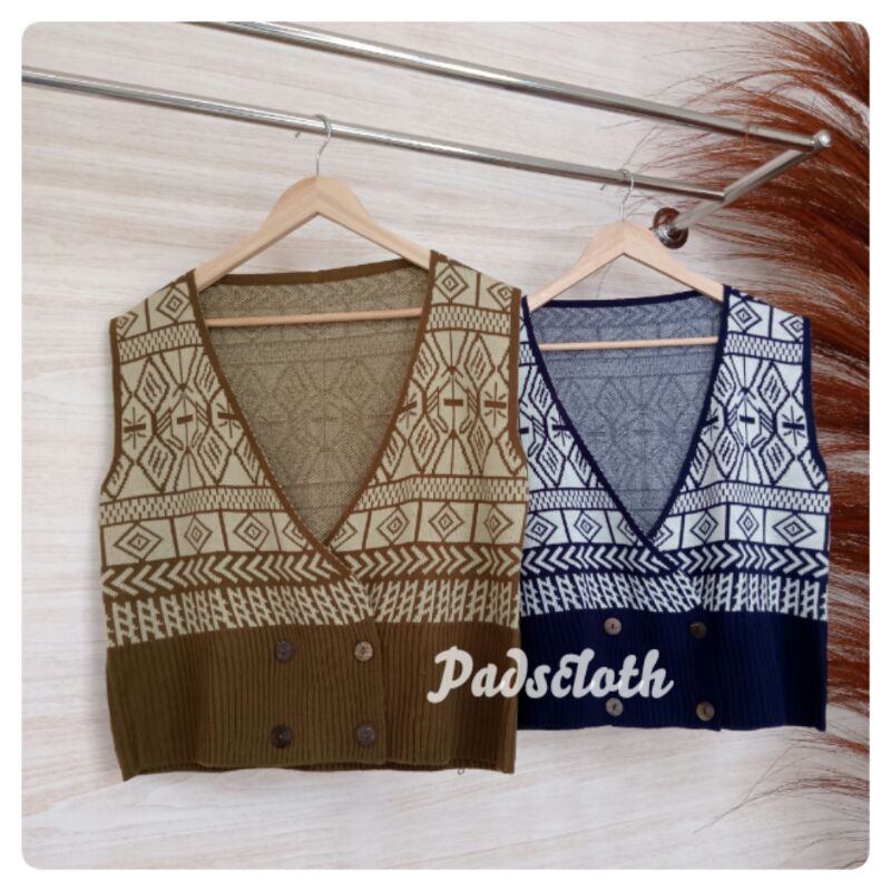 Vest Rompi Knitt Button Rajut Realpict/vest batik rajut tebal terlaris