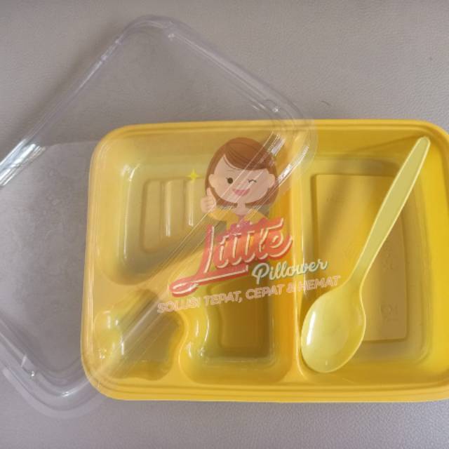 (ISI 25PCS - 4S KUN+SENDOK) Mika Bento Sekat 4  KUNING + Sendok/Tray Bento/Box Bento/Food Container