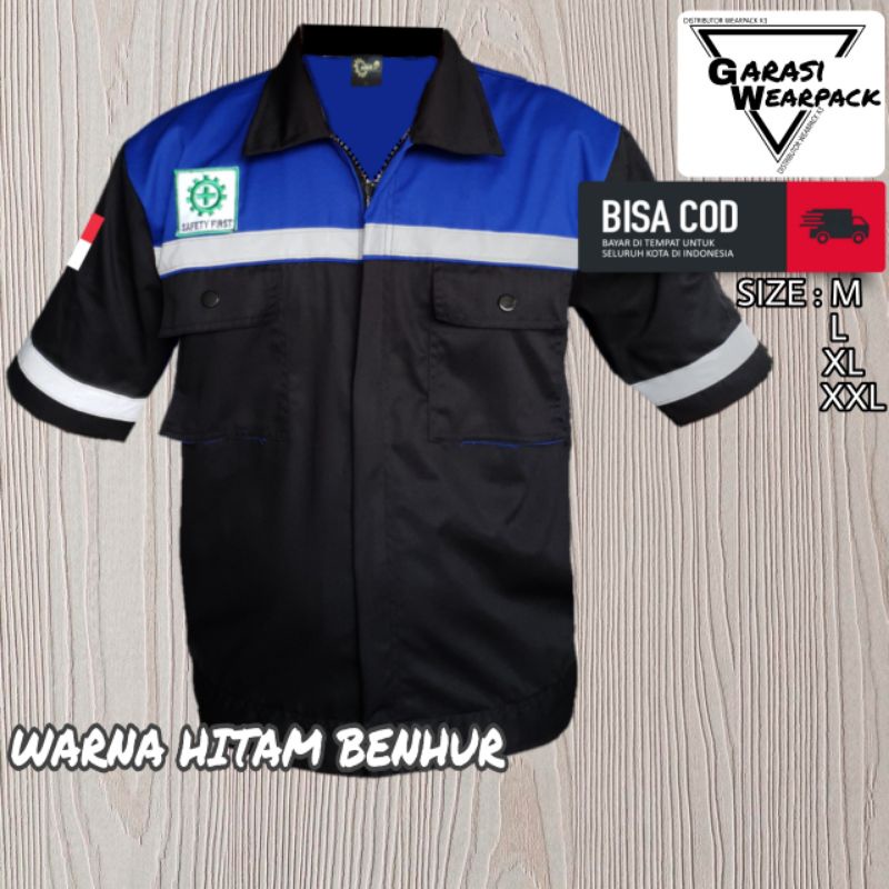 Kemeja Wearpack Atasan Lengan Pendek/ Baju safety APD K3/ Hitam Benhur/ original 100 %