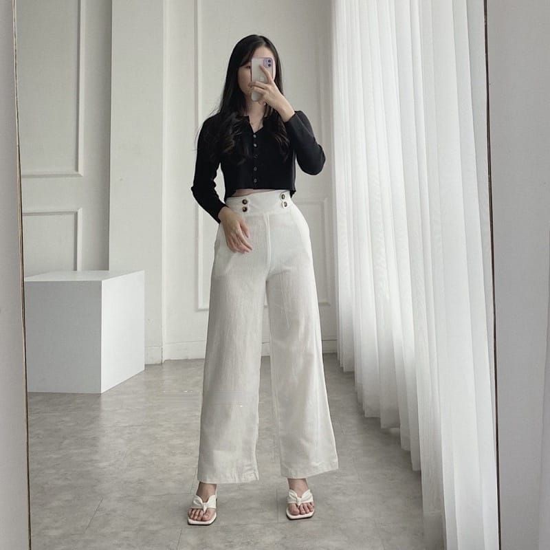 Kulot linen Highwaist premium rami wrap crinkel kancing samping