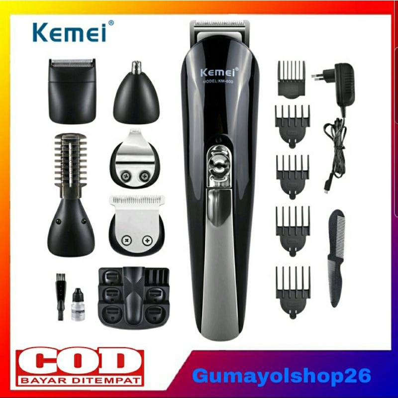 Kemei KM - 600 Alat Cukur Rambut Jenggot Kumis Dll 6 In 1 Multi Clipper Komplit Super Gromming Kit