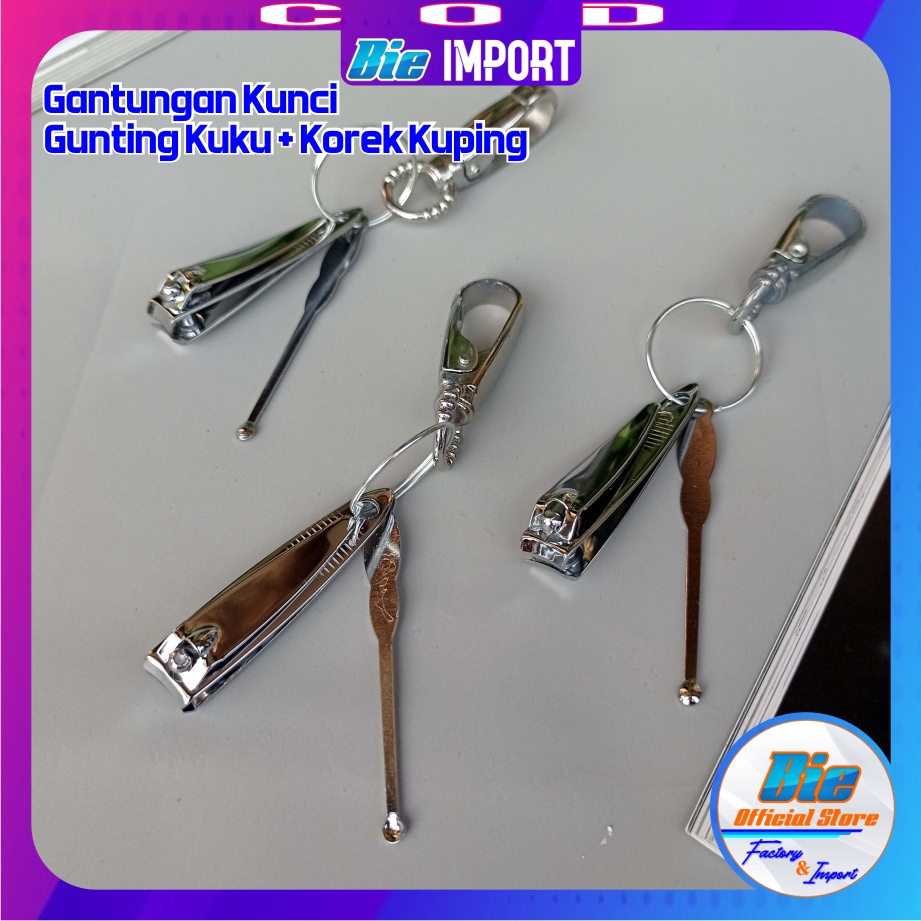 Gantungan Kunci Gunting Kuku + Korek Telinga Stainless Premium Impos