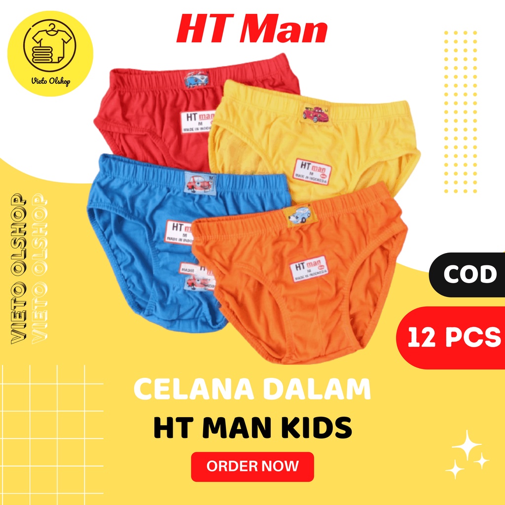 (12 Pcs) Celana Dalam Anak Laki-Laki HT Man Polos / Sempak Anak Laki-laki / Selempak Cowok / Slempak
