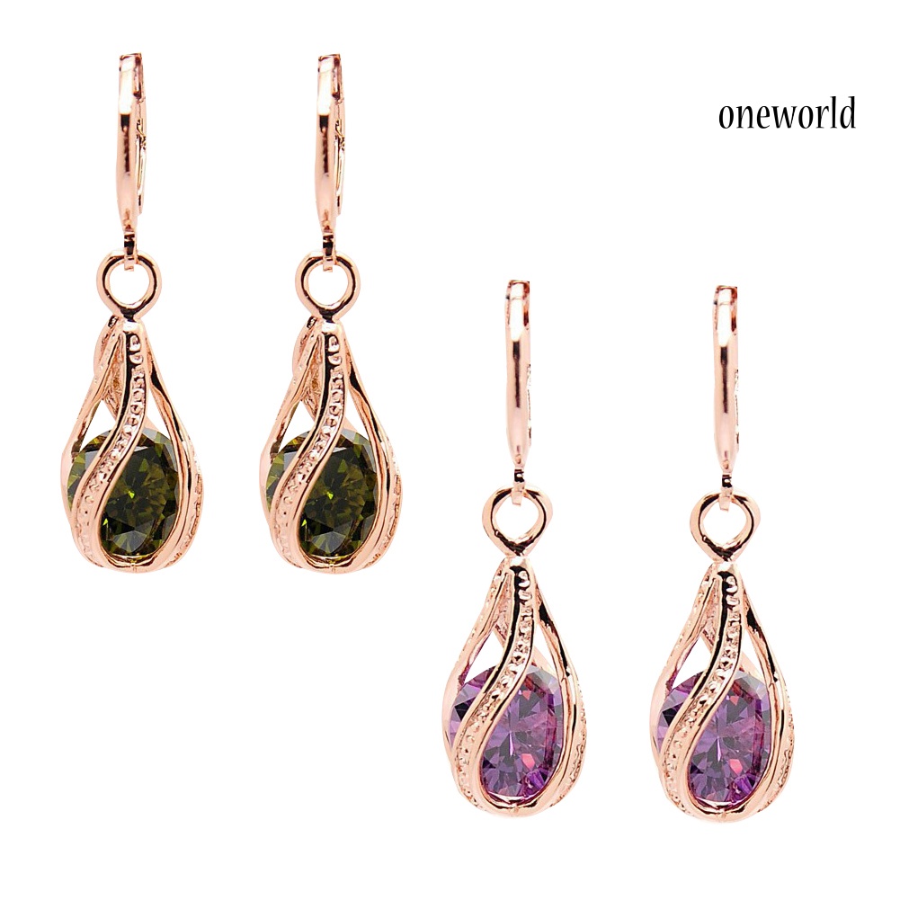 OW@ Women Fashion Cubic Zirconia Water Drop Dangle Leaverback Earrings Jewelry Gift