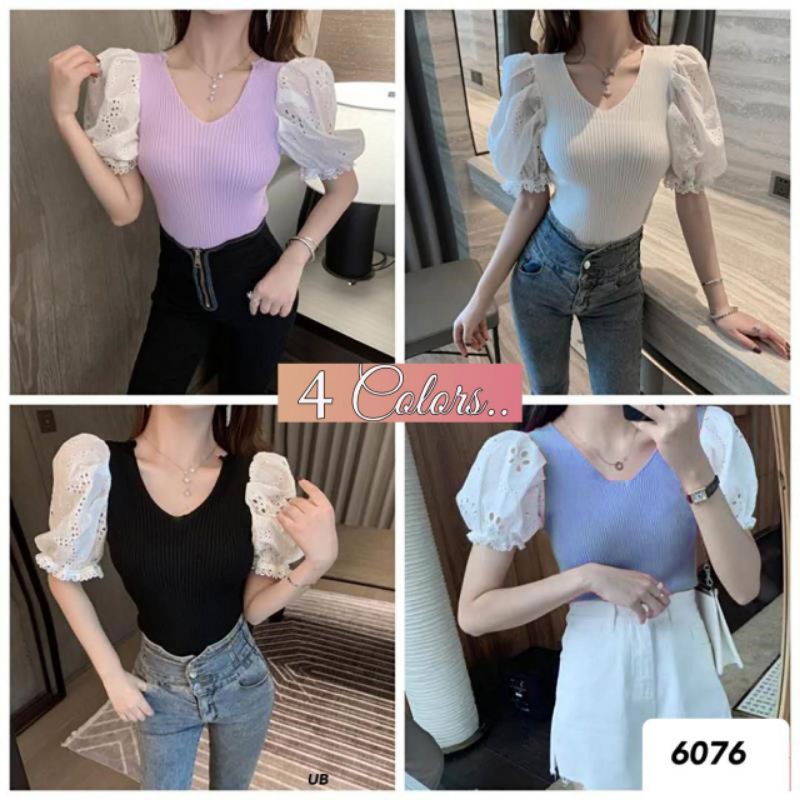 premium atasan lilac rajut lengan katun import 6076