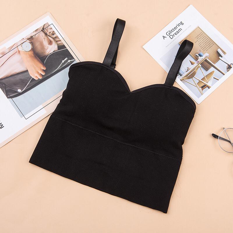 Tank top 6 korea tanktop sport bra atasan wanita pakaian dalam perempuan sportbra dalaman crop-Hitam