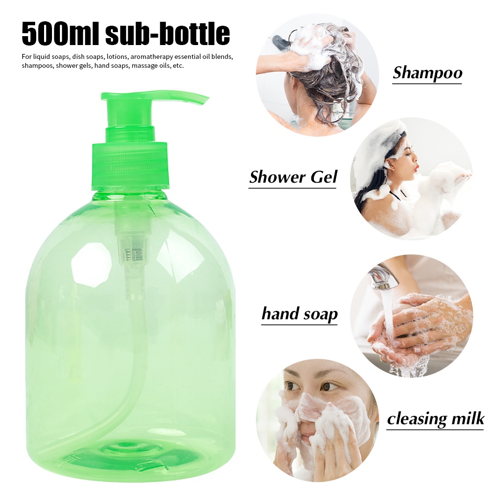 Botol Pompa Kosong Isi Ulang 500ml Bahan Plastik Warna Acak Untuk Lotion Sabun Mandi Tubuhshampoo