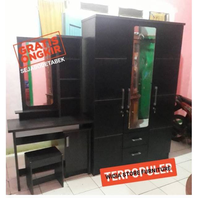 PAKET LEMARI DAN MEJA RIAS BLACK