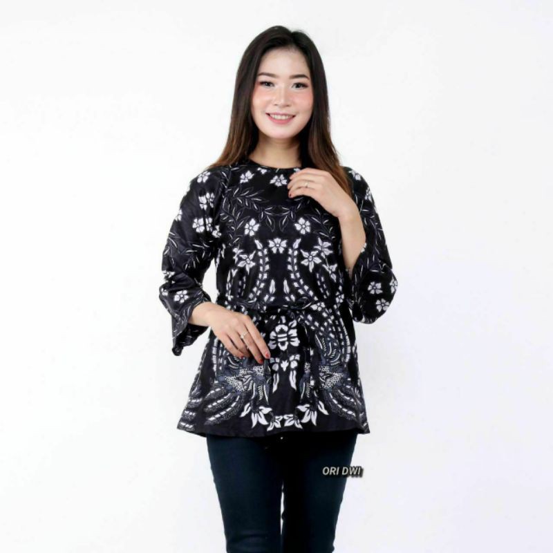 baju batik blouse cewek/wanita motif terbaru.baju atasan kerja-Motif empret putih
