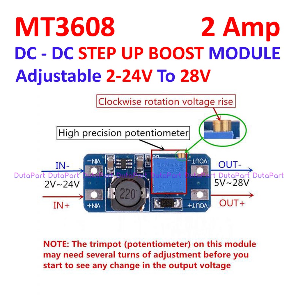 MT3608 2A DC Adjustable Step Up Boost Power Converter Booster Module