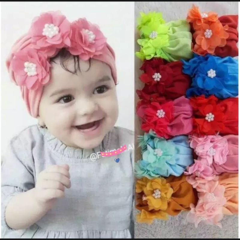 Turban 3 Bunga Anak Bayi Usia 0-3 Tahun | Ciput Baby New Born | Bandana Baby Girl Newborn Import Premium Lucu Perempuan