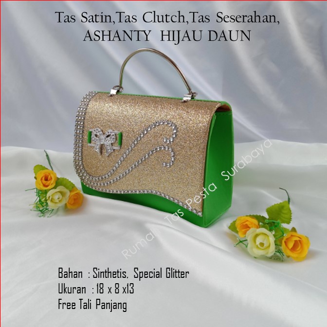 Tas Satin,Tas Clutch,Tas Seserahan,ASHANTY  HIJAU DAUN