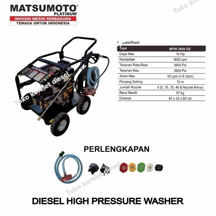 Mesin Cuci Steam Diesel High Presure Matsumoto MPW-3600 DE