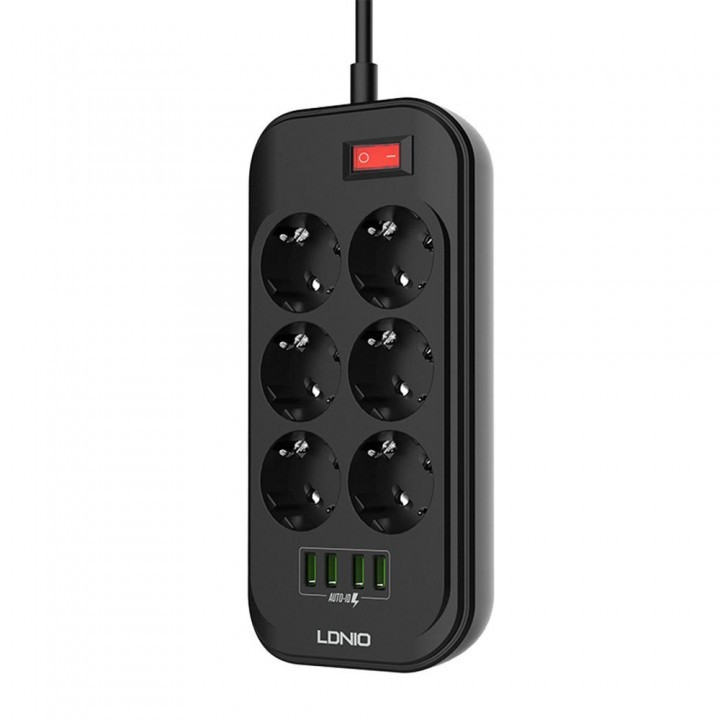 LDNIO SE6403 - DEFENDER Series - 6 EU Outlet Power Socket &amp; 4 USB Port