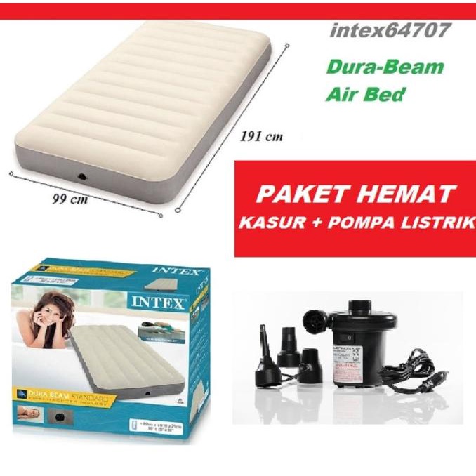 Paket Kasur Angin Kasur Lipat Intex 64707 Plus Pompa Listrik