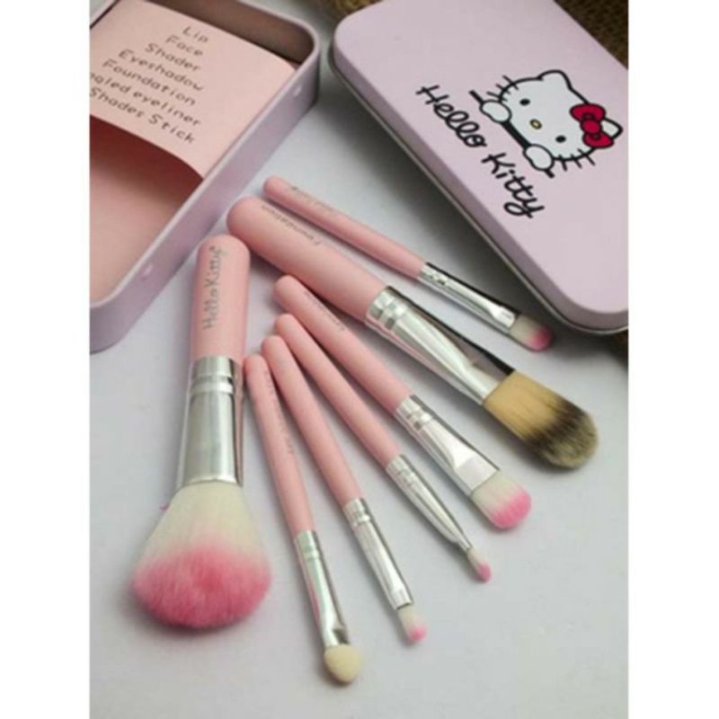 Kuas Make Up Brush Lengkap Bonus Tempat Kaleng Hello kity wajah eye shadow