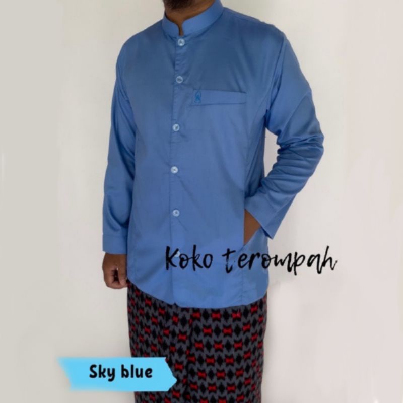 Koko Haibah Pria Dewasa Kazimi Original Semi Jas Jasko Baju Koko Habaib Putih Polos Lengan Panjang-Biru langit