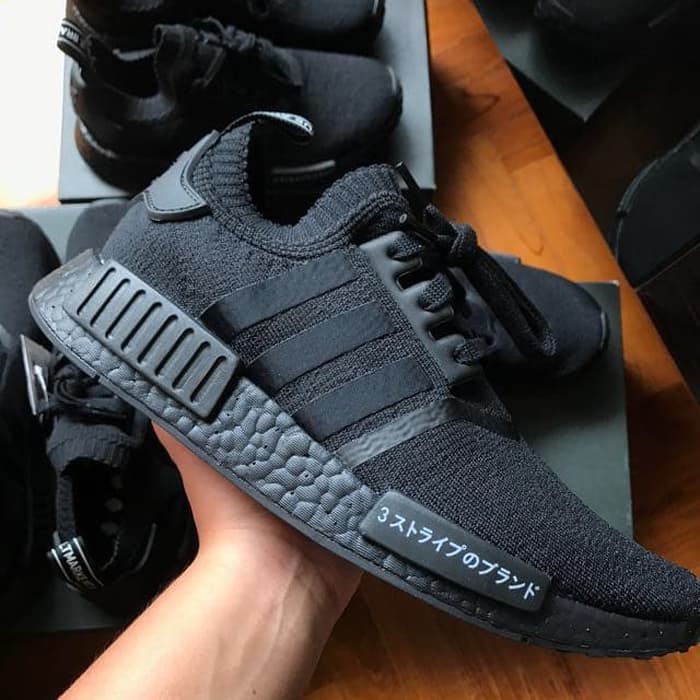 Sepatu ADIDAS NMD R1 Primeknit Japan Triple Black High Premium Original