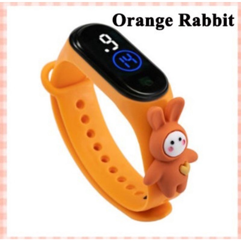 Jam tangan anak LED Display TAHAN AIR  elektronik arloji motif karakter kartun bahan rubber silikon-Orange rabbit
