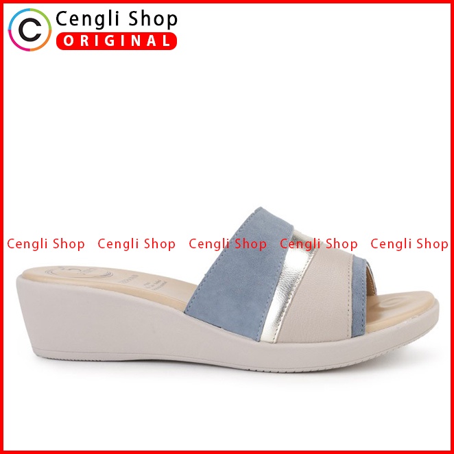 SANDAL WEDGES KULIT OBERMAIN WANITA ORIGINAL ASLI TERBARU BIRU OW45