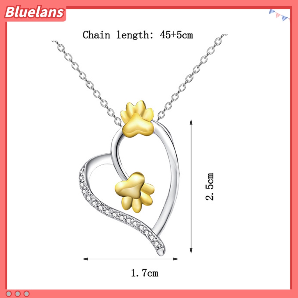 Kalung Rantai Berlian Imitasi Bentuk Hati Dan Cakar Anjing Lapis Perak Untuk Wanita