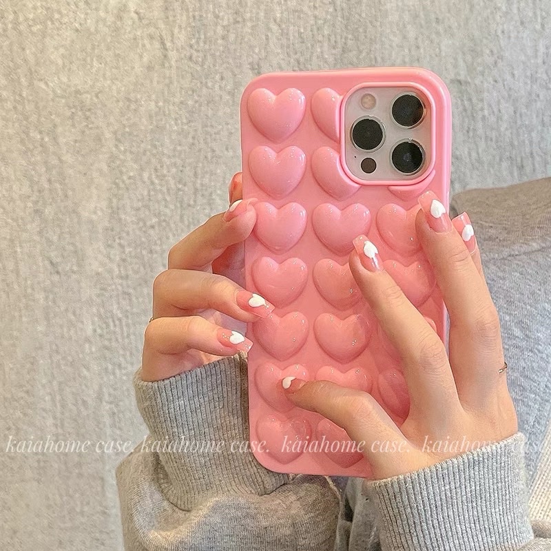 Pastel Pink Heart Case HP Softcase Lucu for iphone XS Max XR 11 Pro Max 12 Pro Max 13 Pro Max