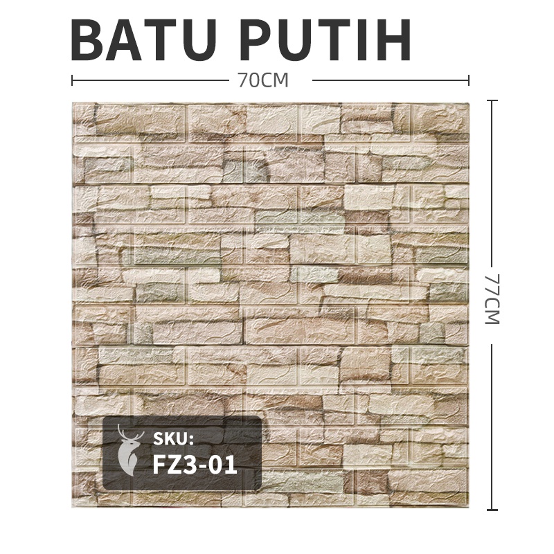 Wallpaper Dinding Foam 3D Motif Batu Bata Walpaper Stiker Dinding Dekorasi Kamar Murah 3dWalpaper 70 x 77 cm High Quality Guarantee-FZ301-BATU PUTIH