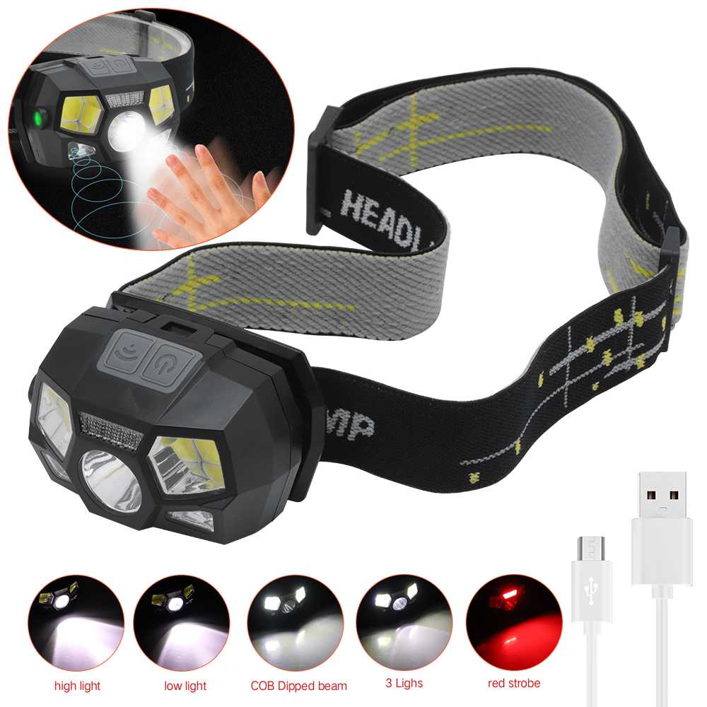 Headlamp Rechargeable USB Motion XPE+COB 10000Lumens BL066 / Senter Kepala LED Cas Casan Carger Usb Hp Super Terang Anti Air Jarak Jauh Tahan Lama Murah / Senter LED Mini Kepala / Headlamp Outdoor Charger Waterproof Murah Original