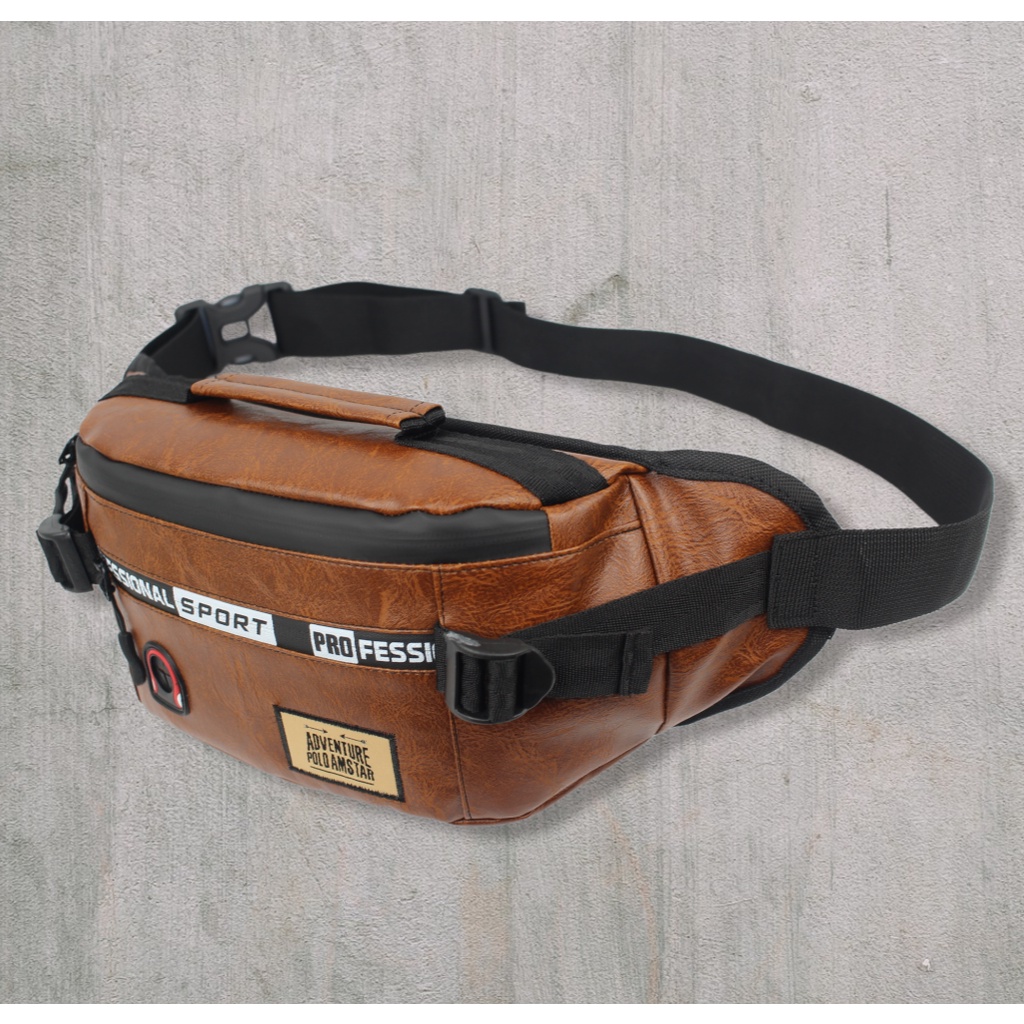 Tas Pinggang Pria Kulit PU Polo Amstar Best Quality Tas Selempang Bahu Waistbag Tas Pria Tas Kulit