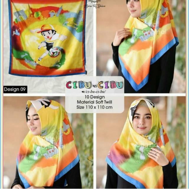 Segiempat Cibu-cibu Yeffa Scarf Ecer Terbaru / Jilbab Karakter Murah / Jilbab Hijab Yeffa Square