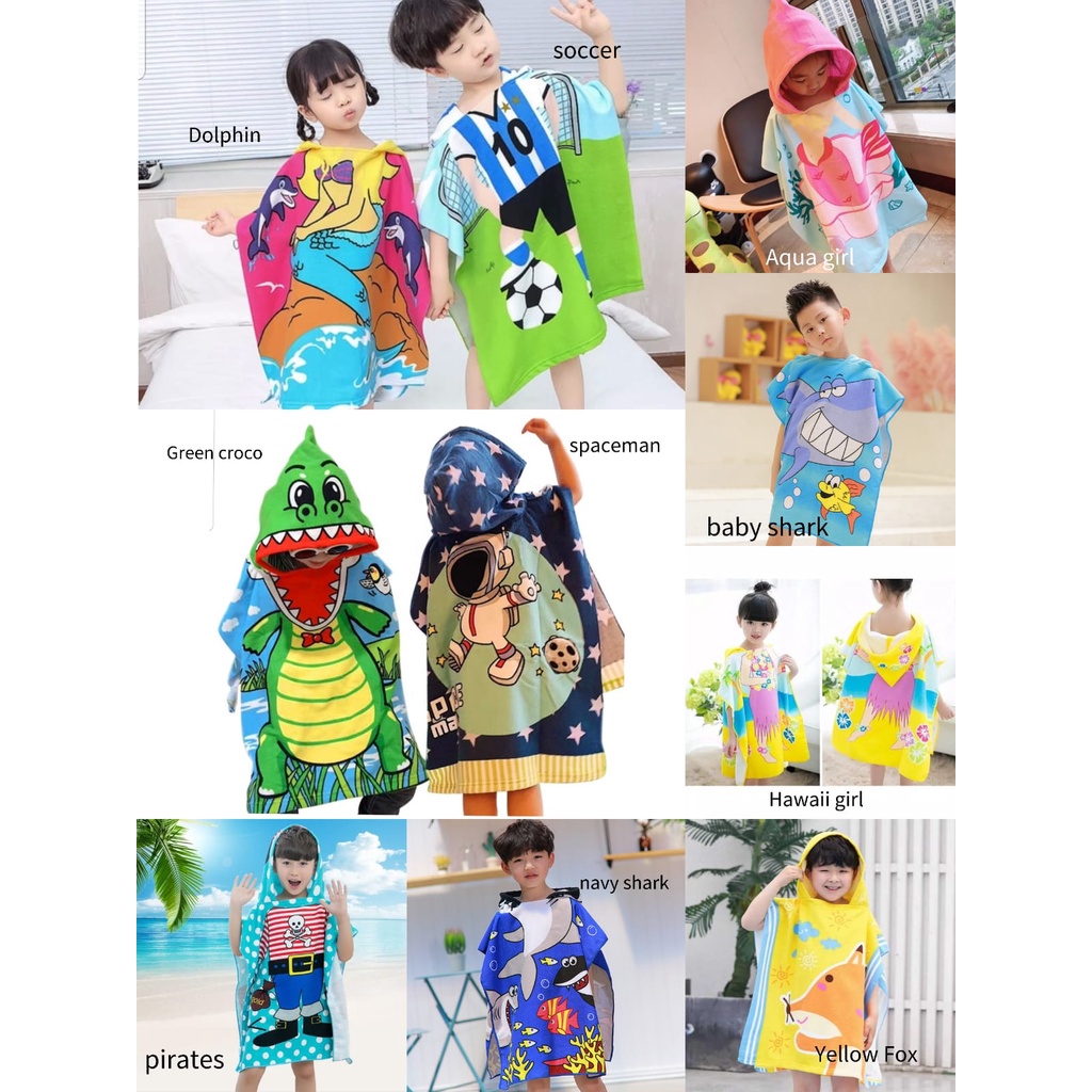 Handuk ponco berenang anak/ handuk jubah anak / handuk hoodie anak