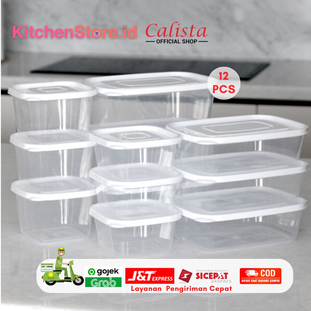 TOPLES KULKAS CALISTA RUMOI PUTIH BENING TRANSPARAN 12 PCS SET FOOD PREPARASI TEMPAT PENYIMPANAN MAKANAN DALAM KULKAS  FOOD CONTAINER SET