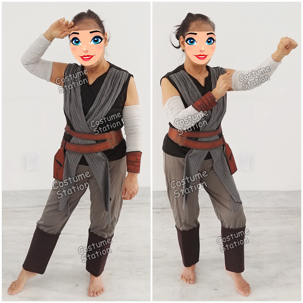 Kostum Star Wars Rey Skywalker Grey / Costume The Last Jedi dewasa wanita