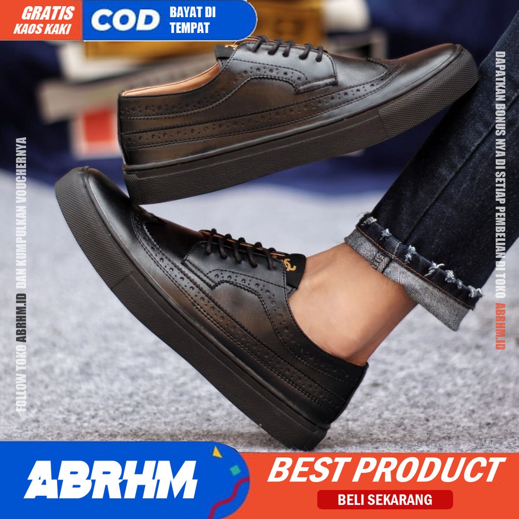 ABRHM X WINGTIF Sepatu Kasual Pria Sepatu Pria Casual Kulit Pu Sepatu Cowo/Cowok Sepatu Kerja Kantor Semi Formal Kuliah Kondangan Gaya keren Kekinian Murah Terlaris