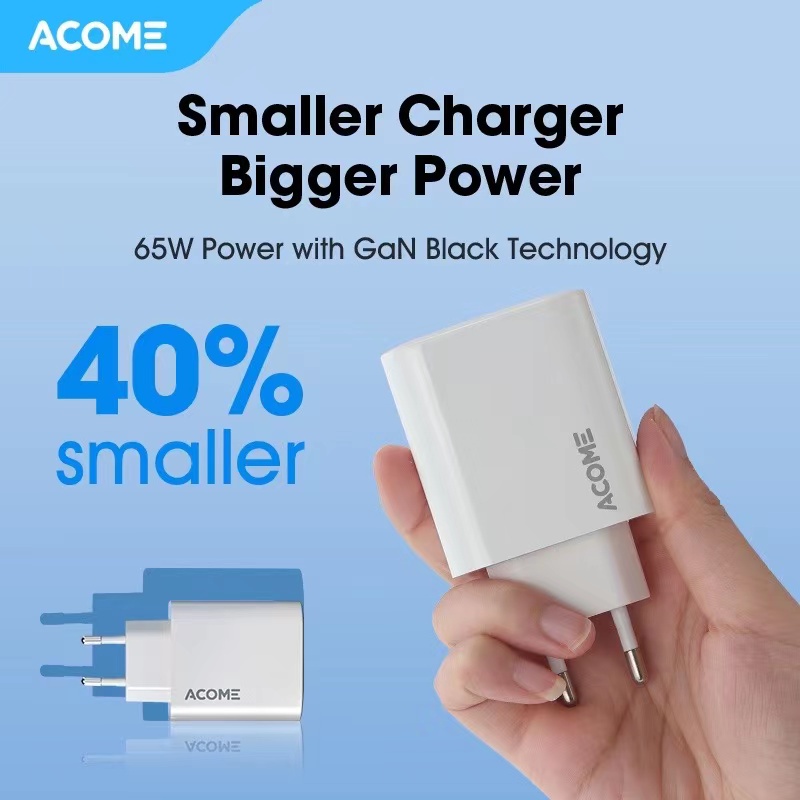 ACOME ACG65 Charger GaN 65W High Power Dual Ports Support All Fast-Charging Technology Garansi Resmi 1 Tahun