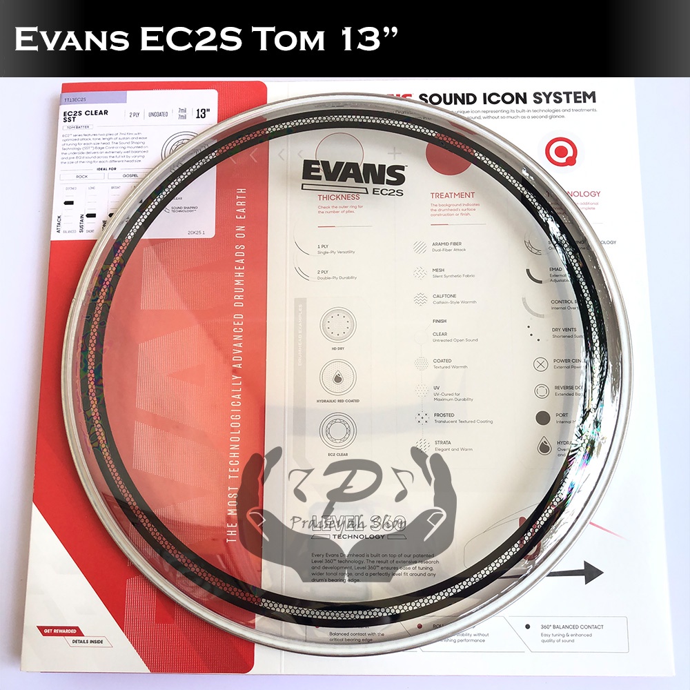 Head Drum Evans EC2S Clear TOM - 8&quot; - 10&quot; - 12&quot; - 13&quot; - 14&quot; (Batter / Head Atas)