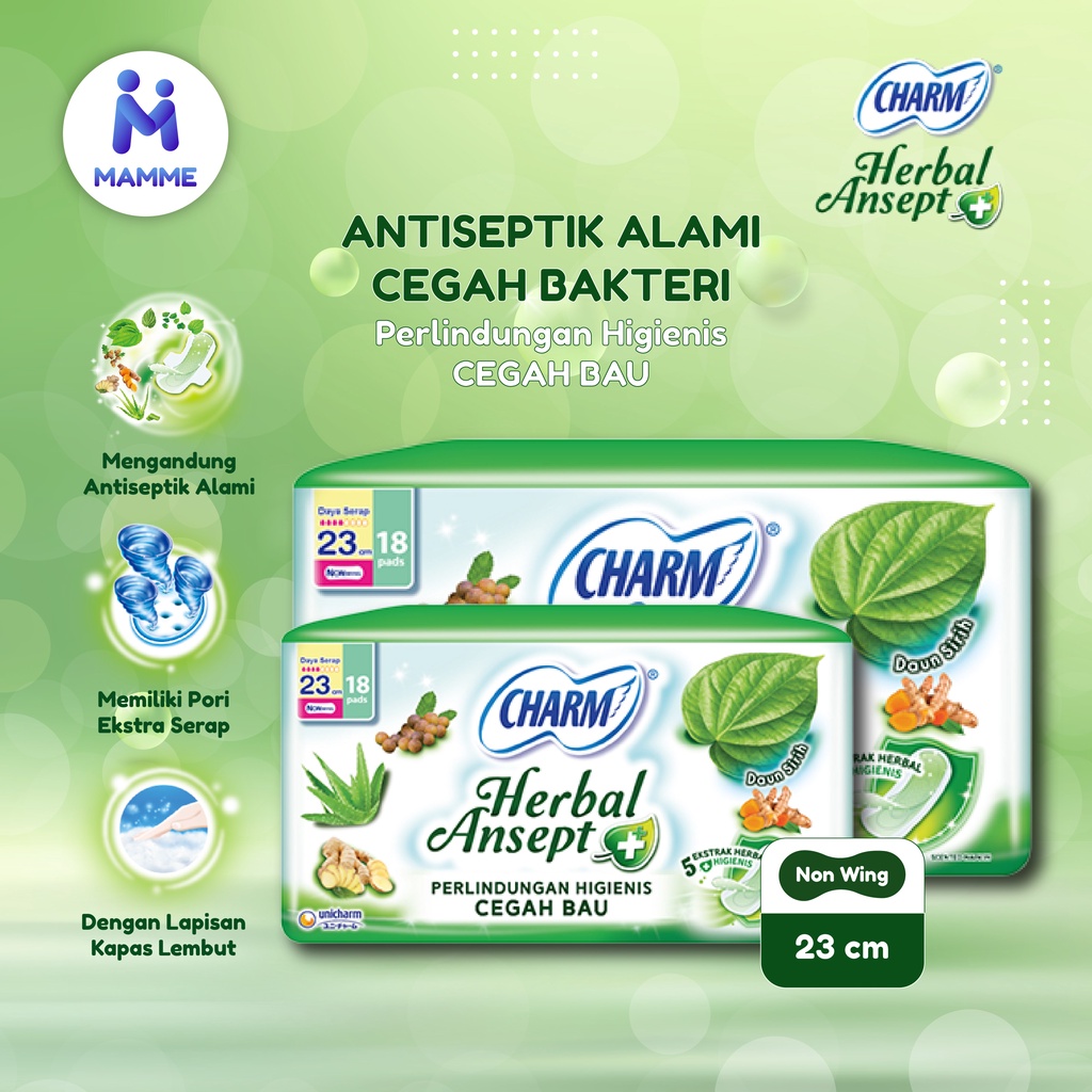 Charm Pembalut Antiseptic Herbal Wing / Non Wing 23cm / 26 cm - Pembalut Wanita Menstruasi